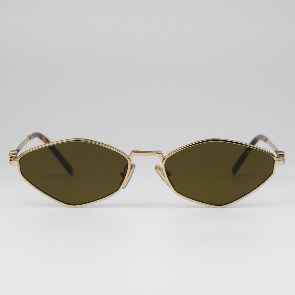 NEW Miu Miu MU56ZS 5AK09Z Gold Dark Brown Geometric Unisex Sunglasses MU 56ZS - Picture 4 of 14